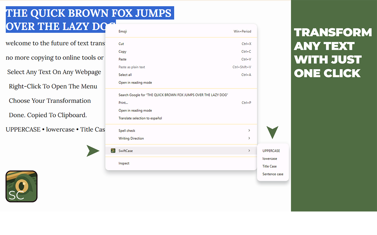SwiftCase context menu